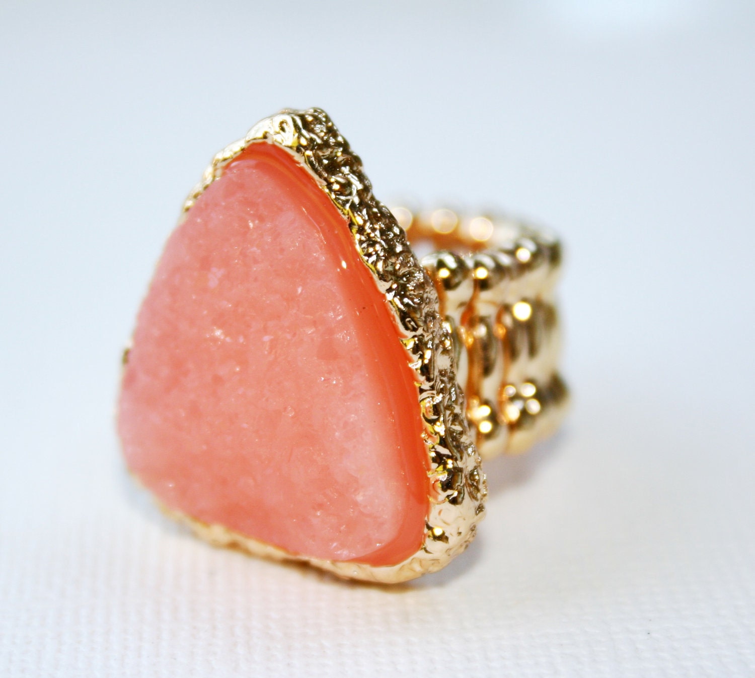 Coral Druzy Acrylic Stone Ring