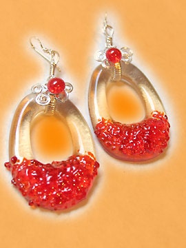 Swirl Wire Wrapped Hoop - Fused Glass Orange