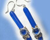 Fused Glass Pencil Earrings - Transparent Blue Wire Wrapped