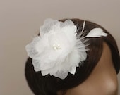 Bridal Handmade Bridal Silky Organza floral Headpiece (CH100), wedding hair accessories, white wedding - Made to order