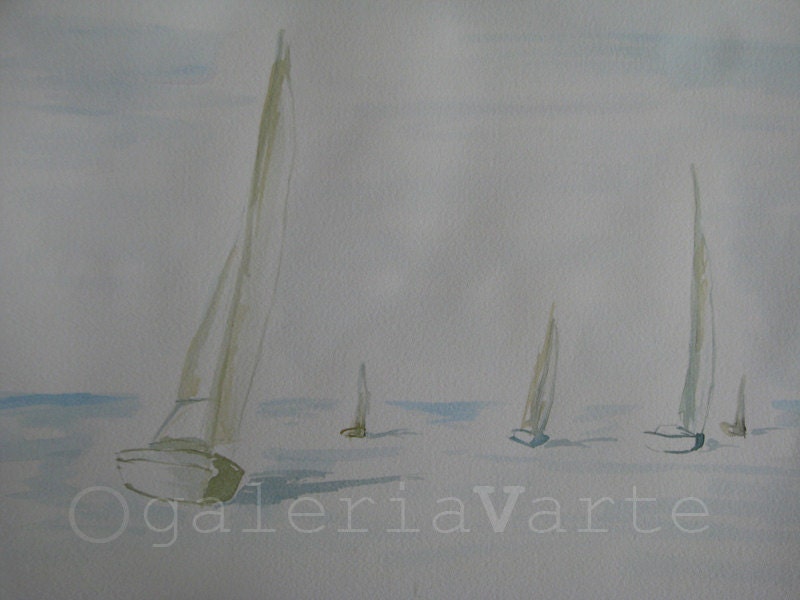 Sailboats - painting, watercolor - europeanstreetteam