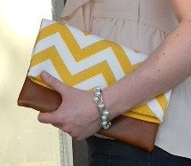 Clutch, Bag, Chevron Foldover Clutch, leather, zig zag, purse, yellow