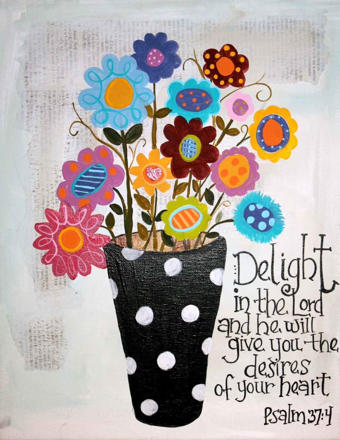 11 x 14 Original Acrylic Painting - Art - Children's Art - Canvas - Scripture - Folk - Flowers - Funky