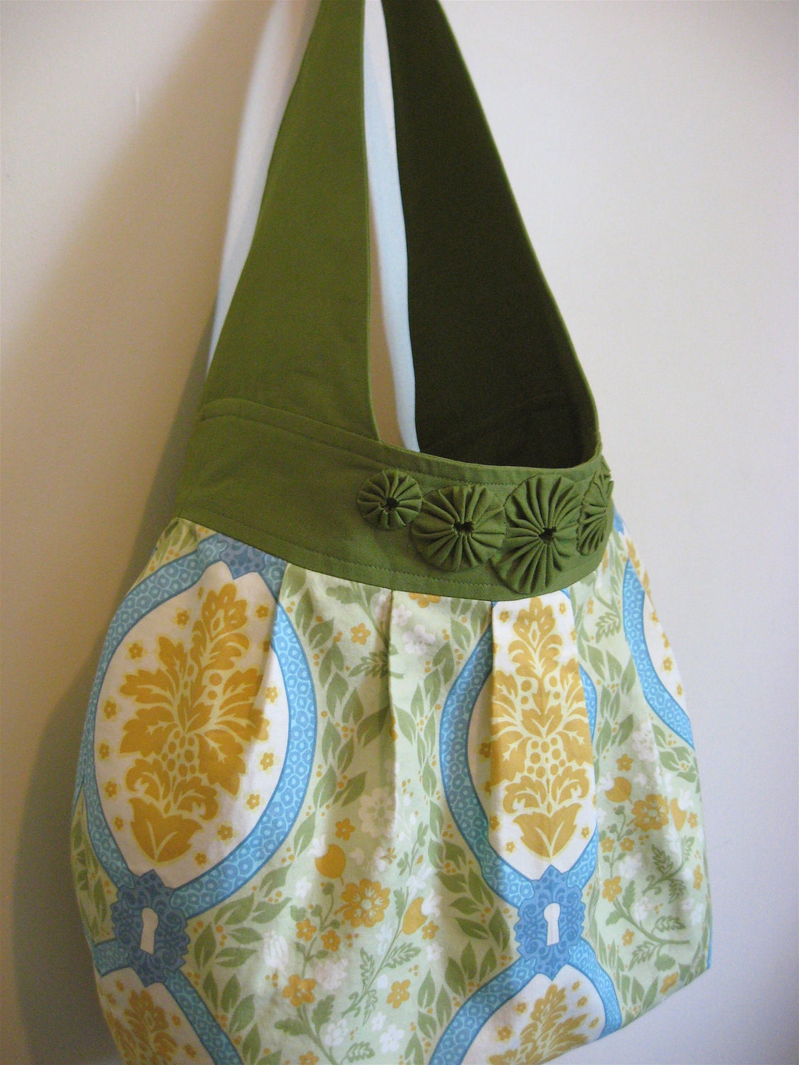 Secret Garden Floral Fabric Yoyo Shoulder Bag - Amy Butler Birdie Sling