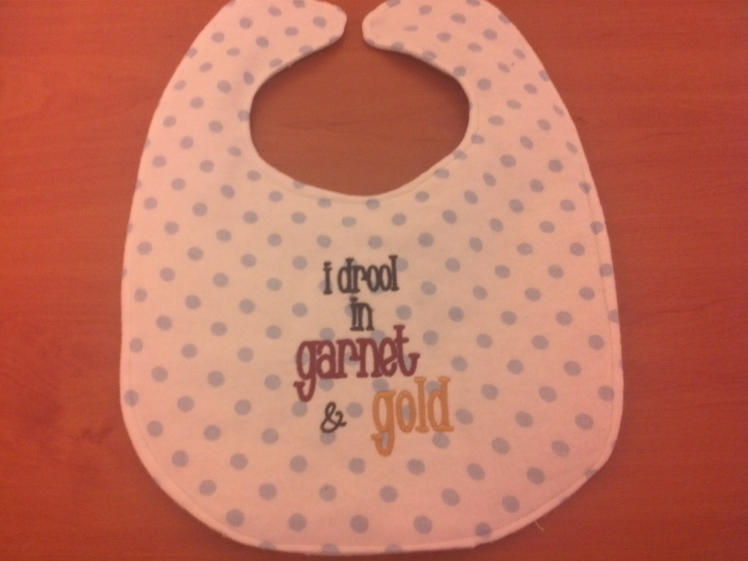 I Drool in Garnet and Gold Embroidery Handmade Baby Boy Bib