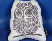 Screen Printed Owl Softie Pillow With Brown Back 7x8"