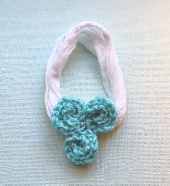 Aqua crochet rosette baby headband