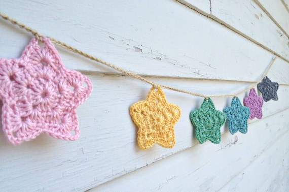 Star Bunting - Crochet Garland - Pretty Pastel Colors