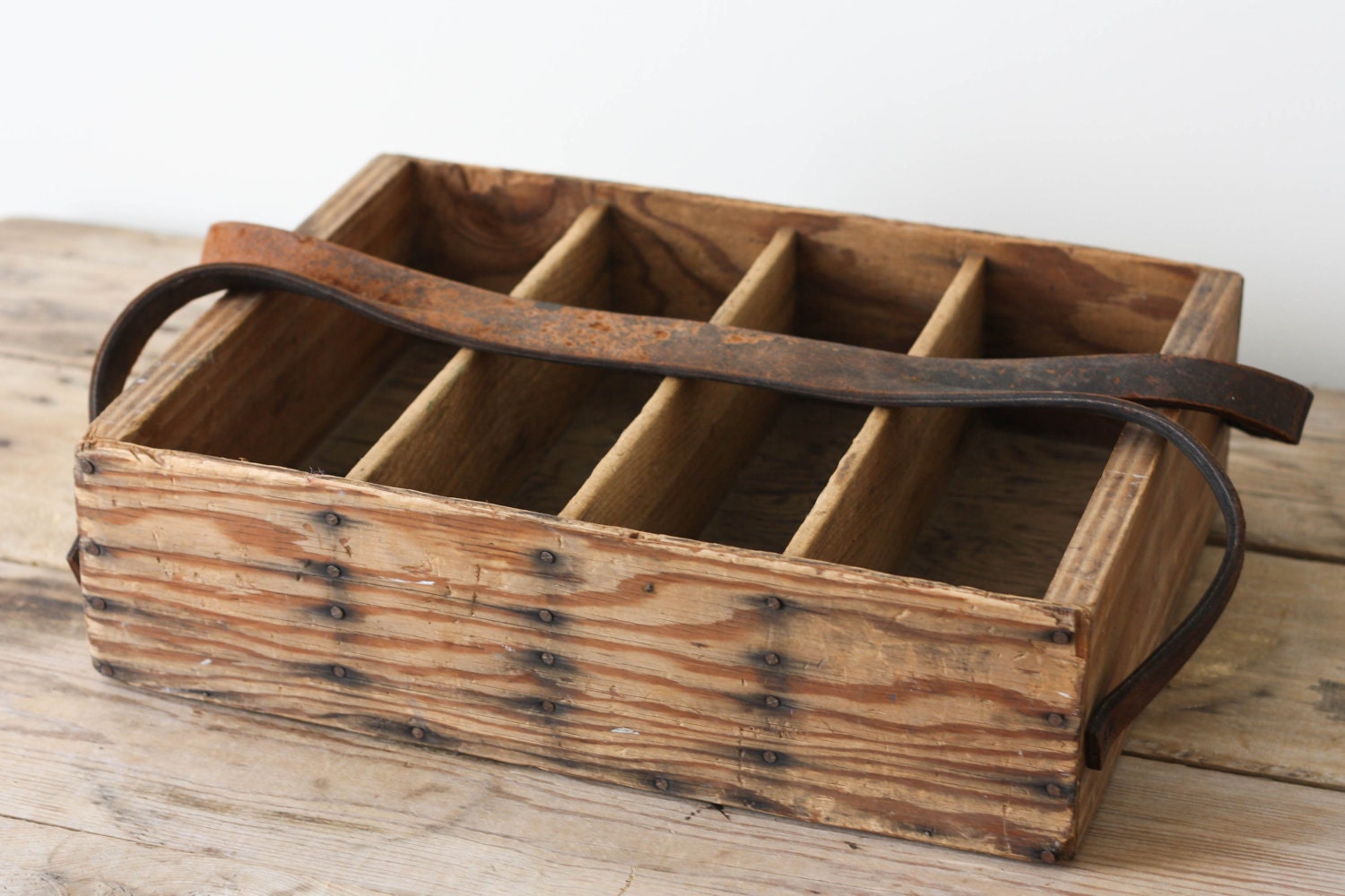 Vintage Handmade Wood Tote with Leather Strap