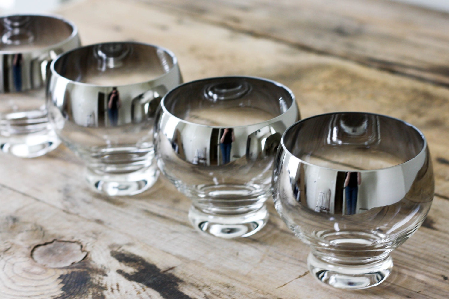 Silver Ombre Cocktail Glasses, Set of Four Vintage Rocks Glasses