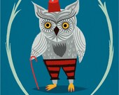 Olaf The Old Grey Owl - 5 x 7 Limited Edition Animal Art Print - iOTA iLLUSTRATION