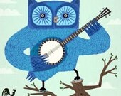 iOTA iLLUSTRATION - The Banjowl - Limited Edition - Animal Owl Art Print