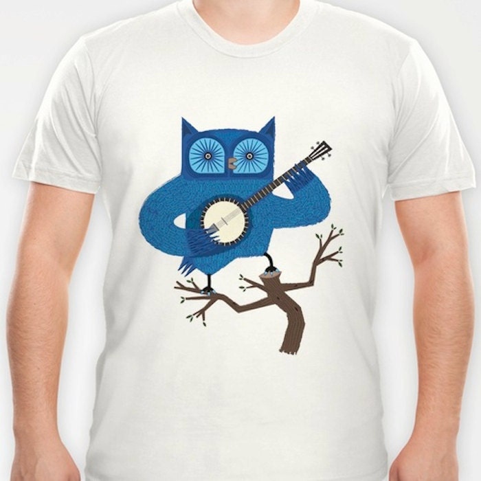 The Banjowl - illustrated Mens Owl T-shirt / Mens Fitted Tee - iOTA