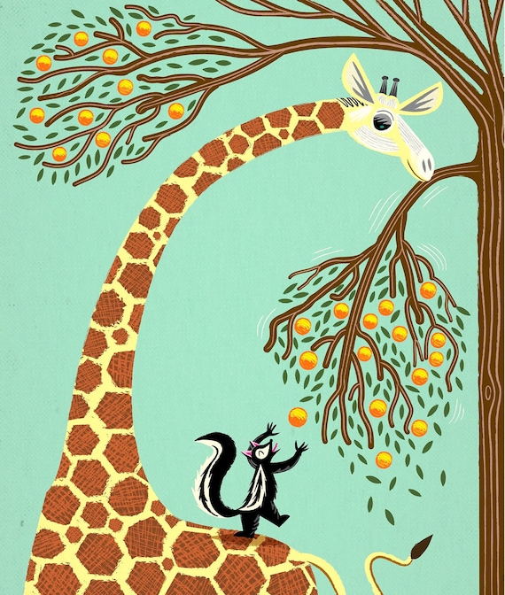 iOTA iLLUSTRATION - Lending A Neck - children illustrated - Animal Art - Limited Edition Print