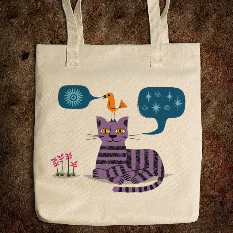 Bull Denim Tote Bag / Natural - The Conversation - iOTA iLLUSTRATION