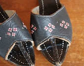 Vintage Black Leather Wedge Mules Size UK 5