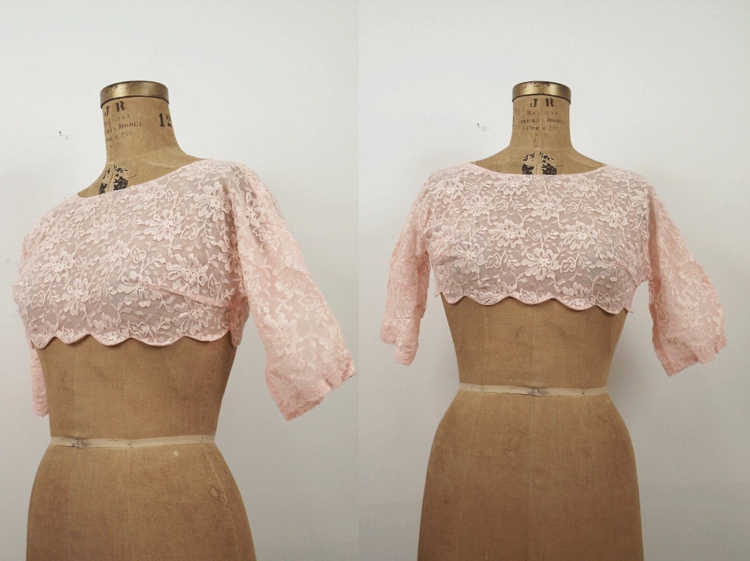 1960s Lace Top / 60s Crop top