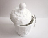 Westmoreland Milk Glass Lidded Compote or Dresser Jar in the Grape Motif, Vintage - sweetlynetreasures
