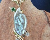 14k Freeform Pendant Freshwater Pearl Tsavorite Garnet Round Diamond