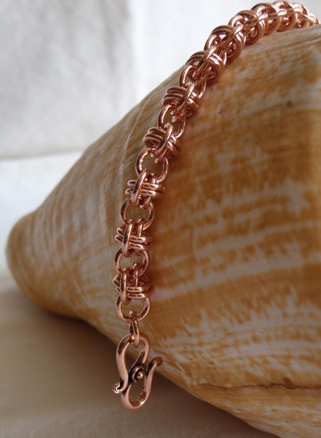 Raw Copper Chain Maille Barrel Weave Bracelet
