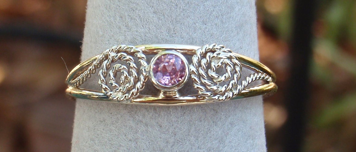 14k Gold Ring Natural Pink Sapphire Scrollwork Valentines Day