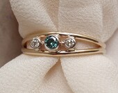 Blue Diamond Ring White Diamond 14k Yellow Gold Ring