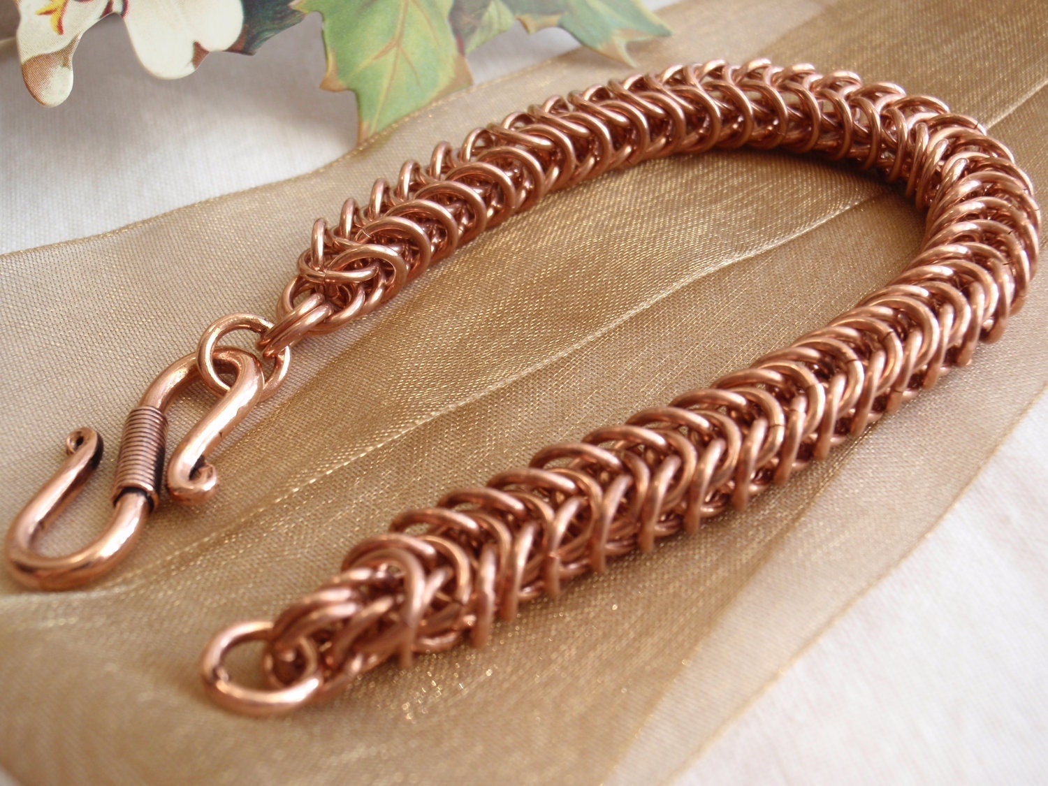 Chain Maille Bracelet Box Chain Weave Raw Copper