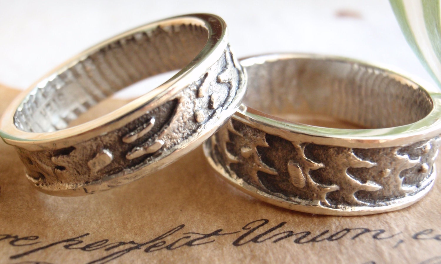 Sterling Silver Wedding Bands Rings His and Hers Custom Cuttlebone Cast