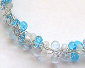 Ocean Love - crocheted bracelet, silver colored copper wire, teardrop beads, silver plated, matching earrings