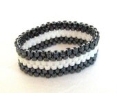 Black and White ring - delica beads, peyote, custom size