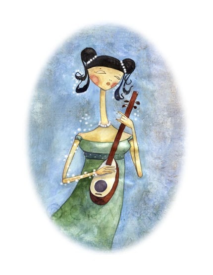 Musical Ladies Series Lute 8.5 x 11 Print