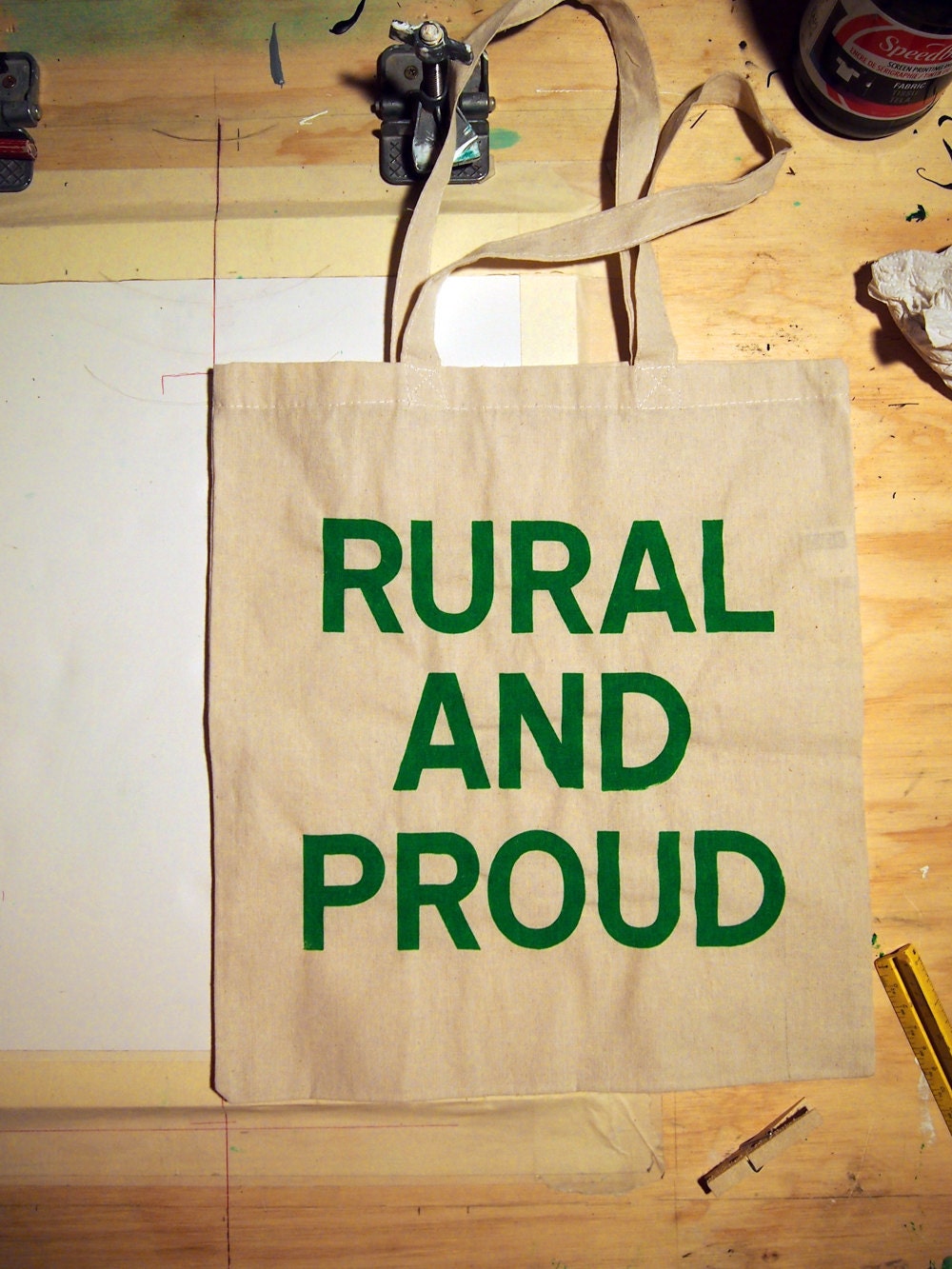 RURAL and PROUD Screenprinted Canvas Grocery Tote Bag