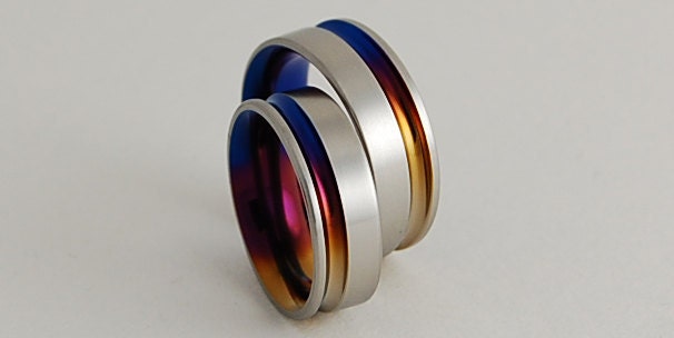 Titanium Wedding Rings , The Cosmos Bands in Bronze , Mystic Purple and Nightfall Blue