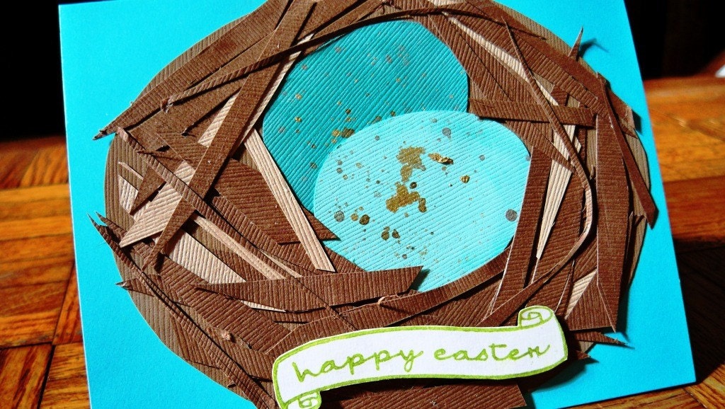 Happy Easter Robins Egg Bird Nest Handmade Blank Greeting Card