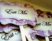 Purple Damask "Eat Me" Cupcake Toppers (Set of 12)