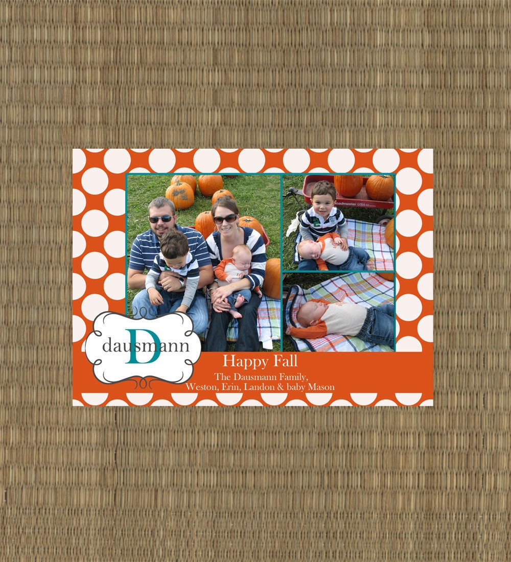 Printable Fall Card - Fall Family Card - Thanksgiving Card - Polka Dot Fall Card