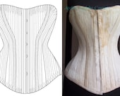 Ref R Paper pattern for an antique fully boned victorian long bust Jackson corset 24.22 inches waist size
