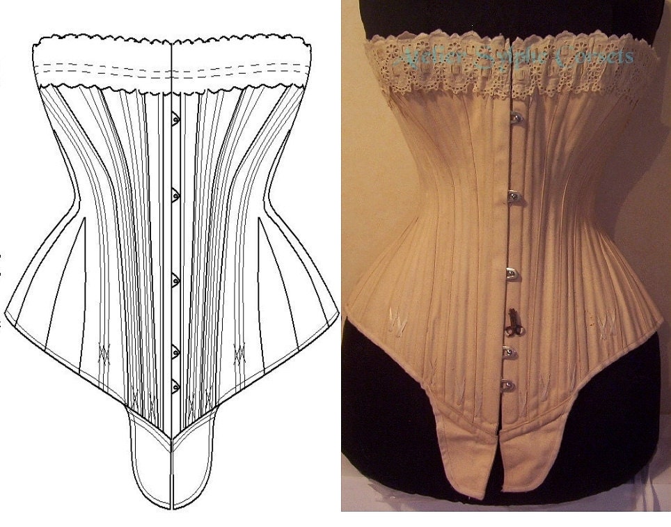Ref S paper pattern and pictures for hourglass Antique gusset corset 23.62 inches waist size