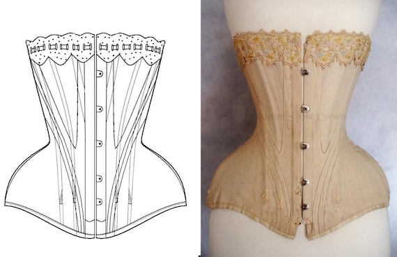 Ref Y pattern drafted from antique early XXe century S curve Edwardian corset, 18 inches small waist size