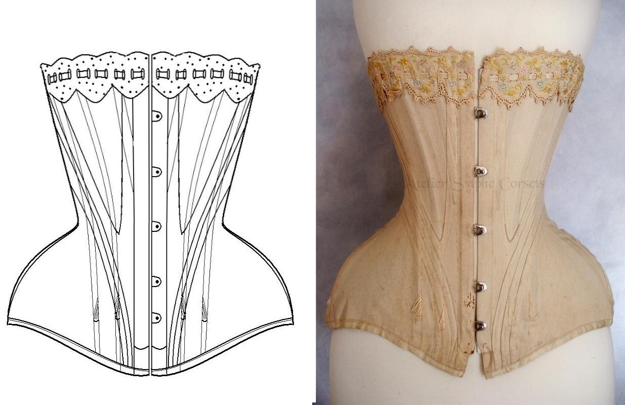 Ref Y pattern drafted from antique early XXe century S curve Edwardian corset, 18 inches small waist size