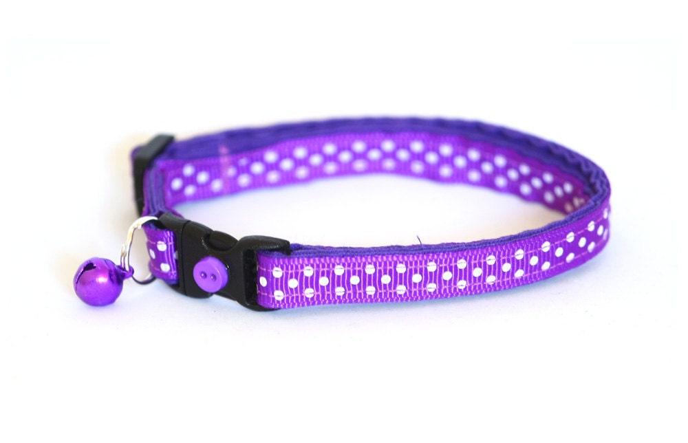Polka Dot Cat Collar - Purple - Large Size Collar