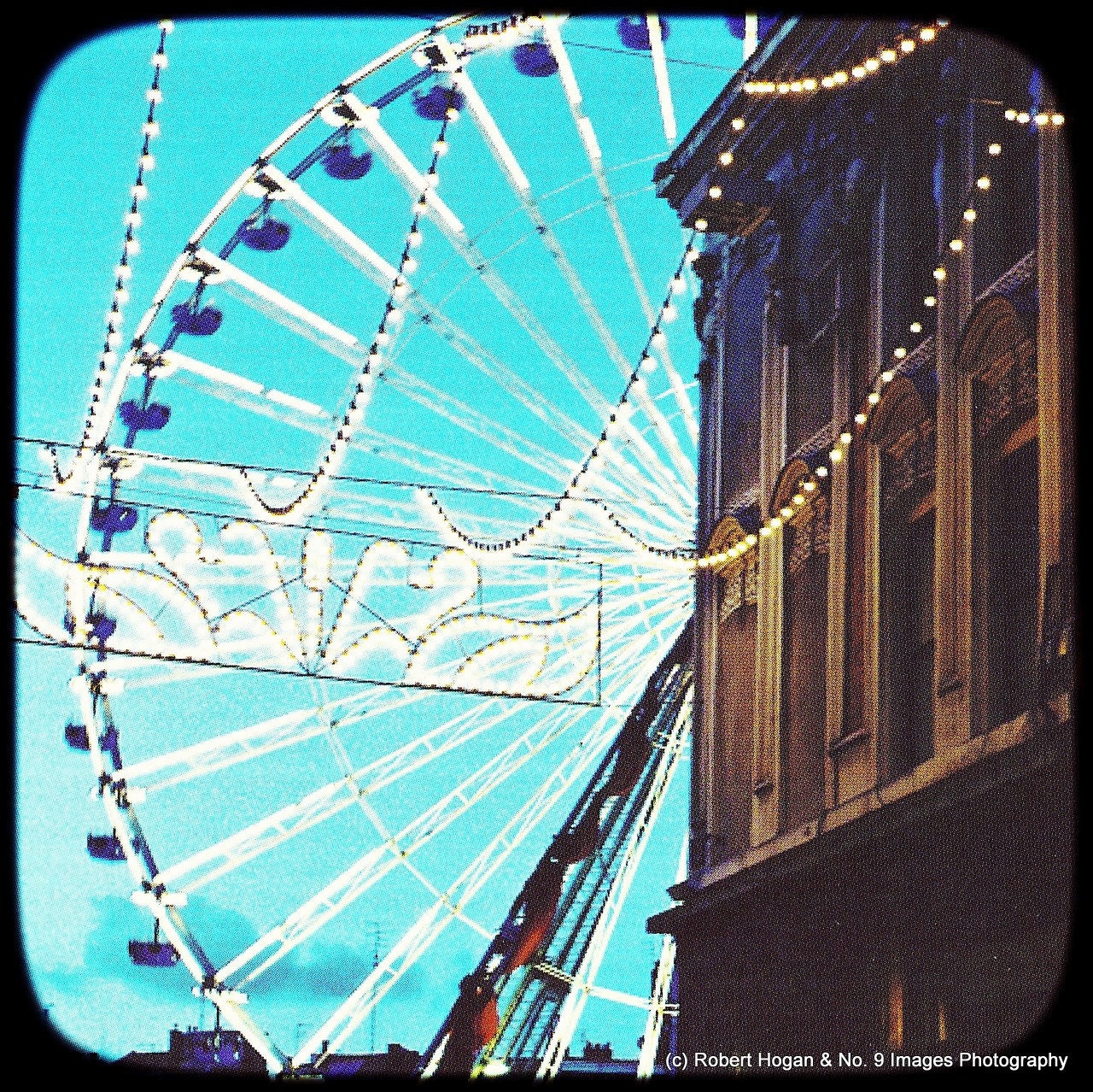 Vintage style European Ferris Wheel - Textured Ttv 1950s Travel Photography - 8x8 Fine Art Print