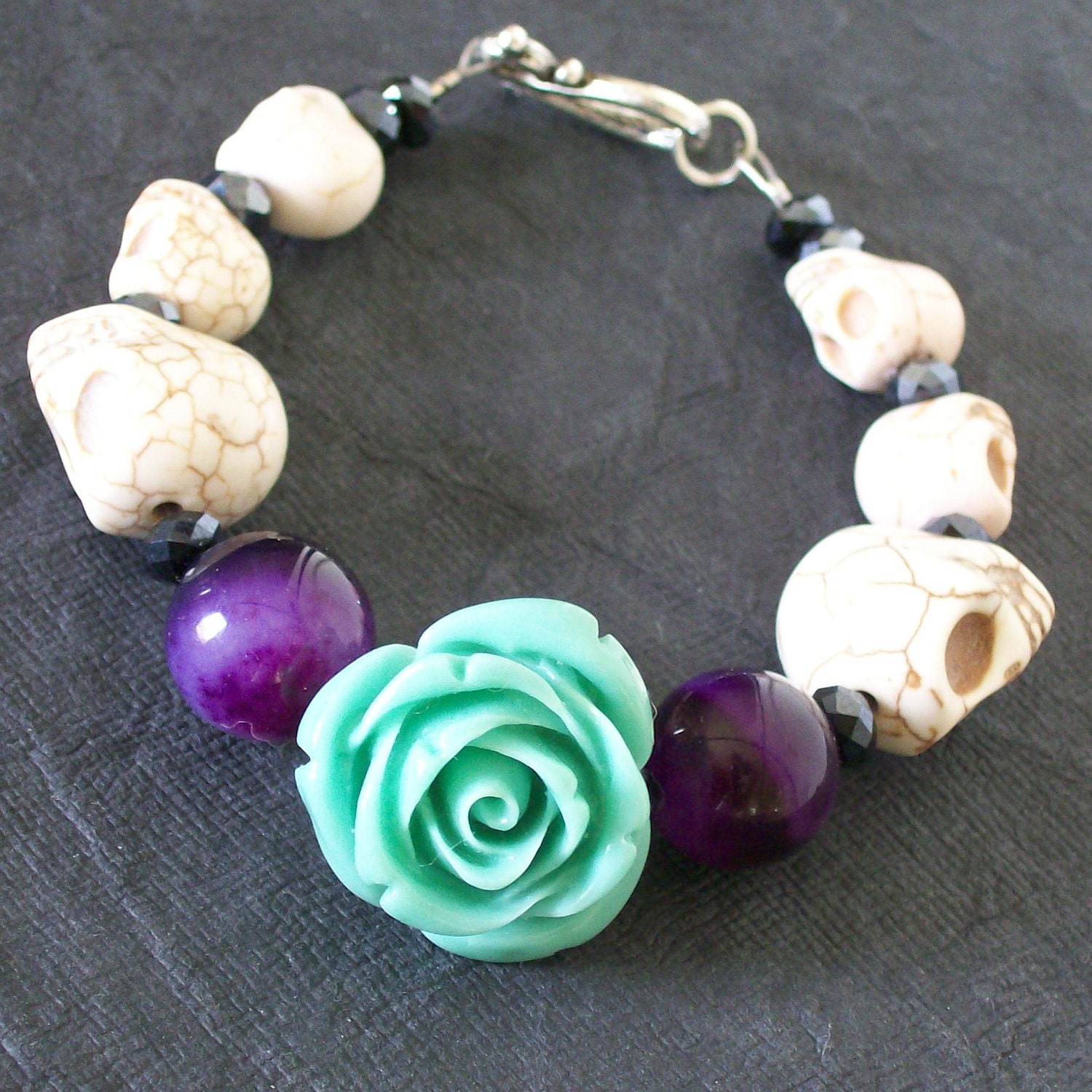 Blue Rose and Sugar Skull Bracelet Halloween jewelry