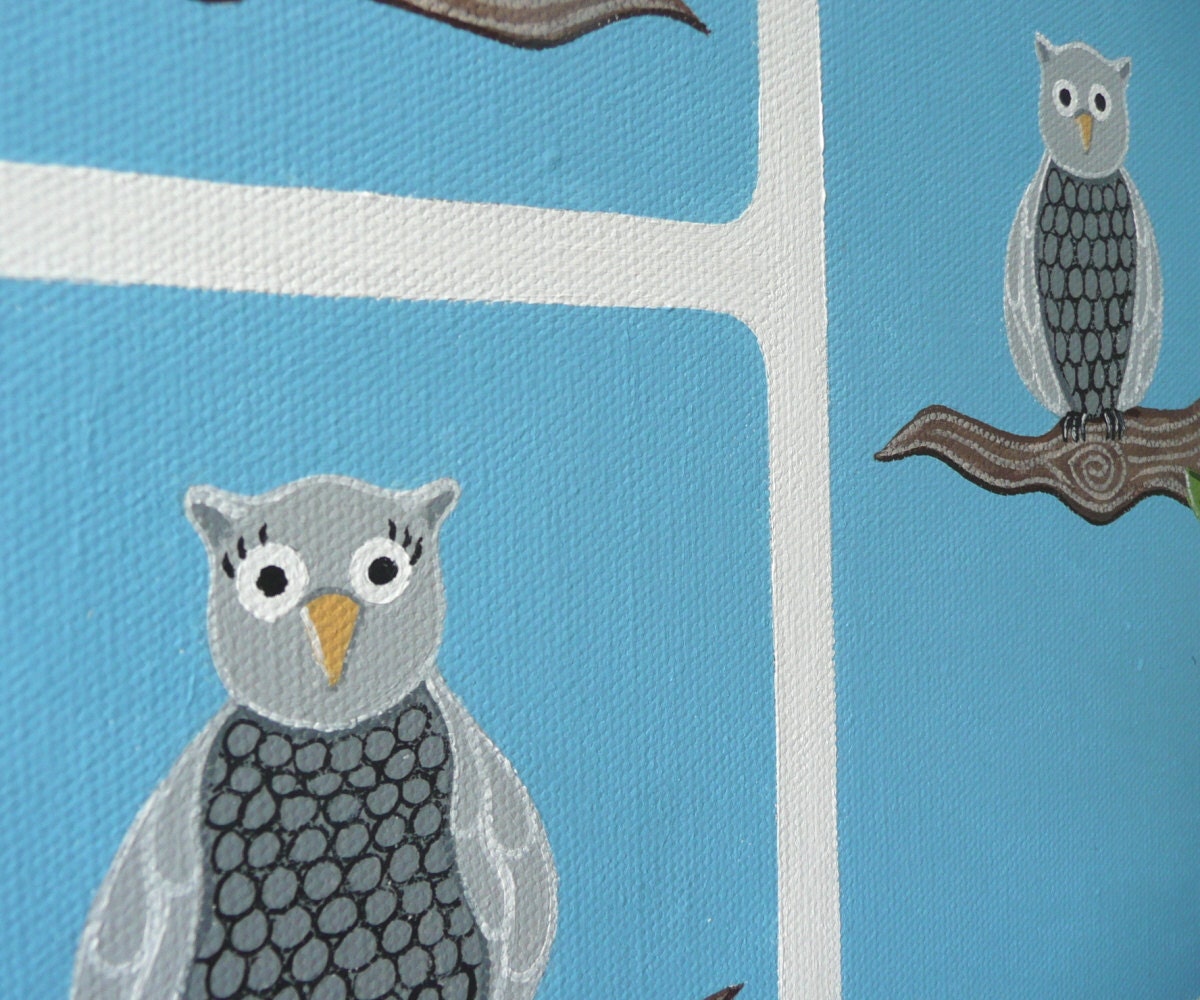 OWL FAMILY - Original Painting - Wall Art, Nursery Decor, Children's Wall Decor