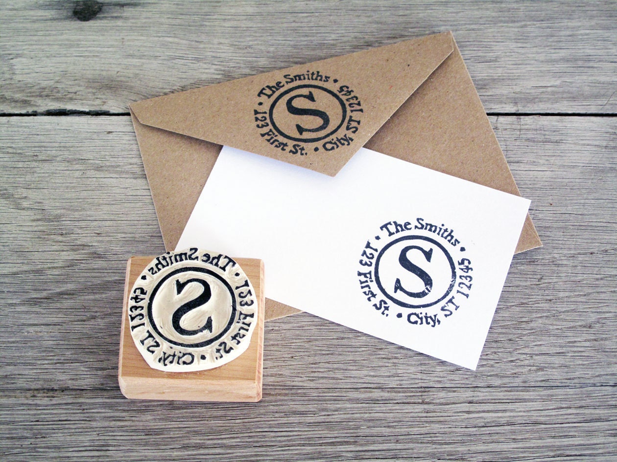 Return Address Stamp, Personalized, Hand Carved Rubber Stamp, Mounted on Wood Block