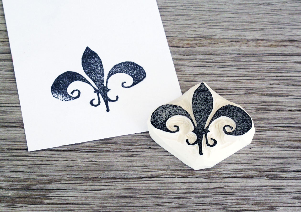 Fleur de Lis Hand-carved Rubber Stamp . Unmounted . Ready to Ship