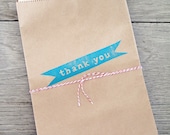 Kraft Paper Bags, Thank You, Set of 12 . Party Favor Bags