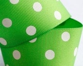 Apple Lime Green with White Polka Dots 1-1/2 inch 5 yards Polka Dot Grosgrain Ribbon Hairbow Supplies, Etc.