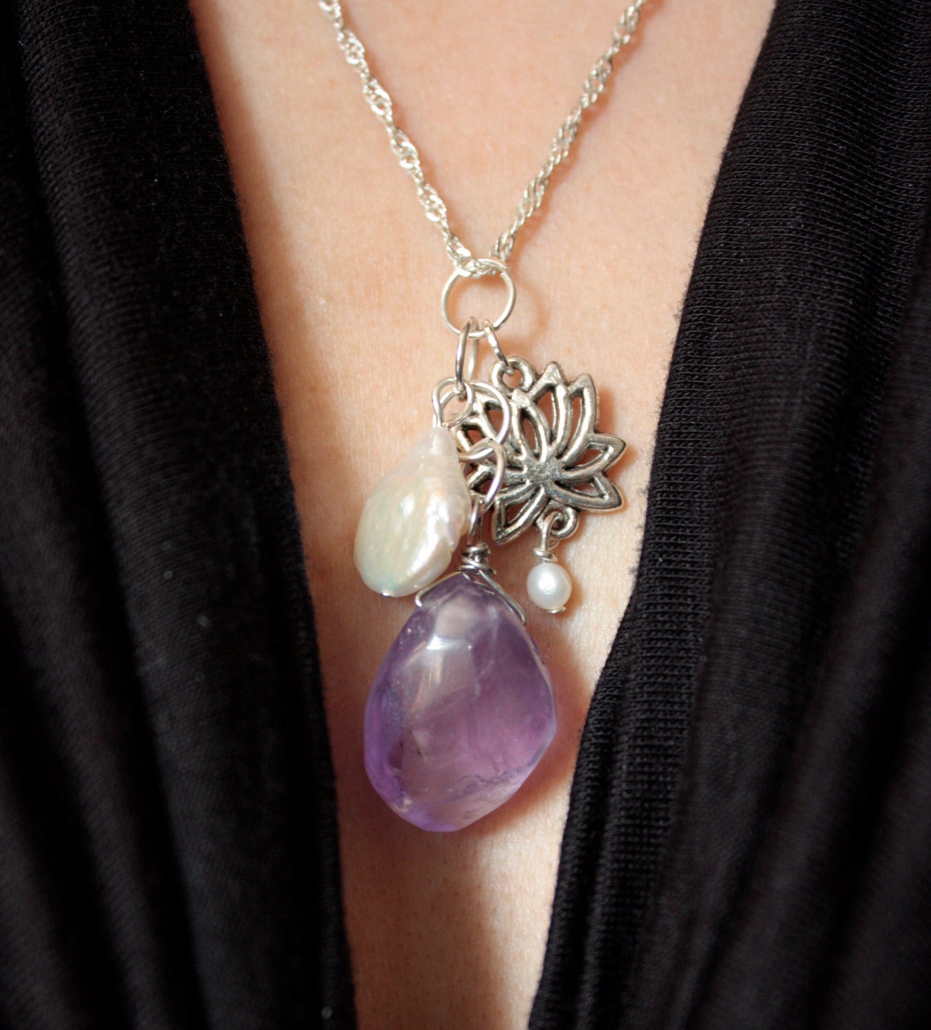 Lotus Amethyst Pearl Necklace