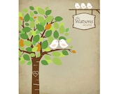 Last Minute Orders / PRINTABLE PDF / Family Tree with kissing love birds - 8x10" - Personalized Gift